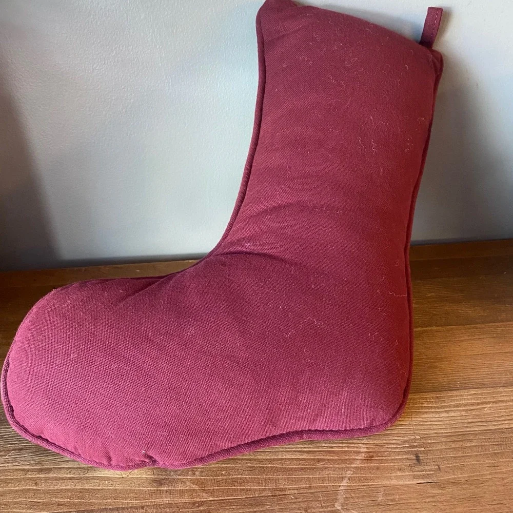 Vintage Christmas Stocking Tapestry Pillow Nutcracker Teddy Bear Burgundy Back